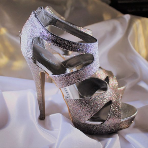Charlotte Russe Shoes - Silver Glitter Platform Heels